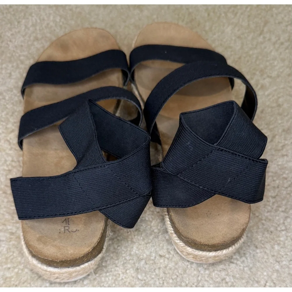 Time and Tru Black Elastic Strap Espadrille Platform Sandals Women's Size 8